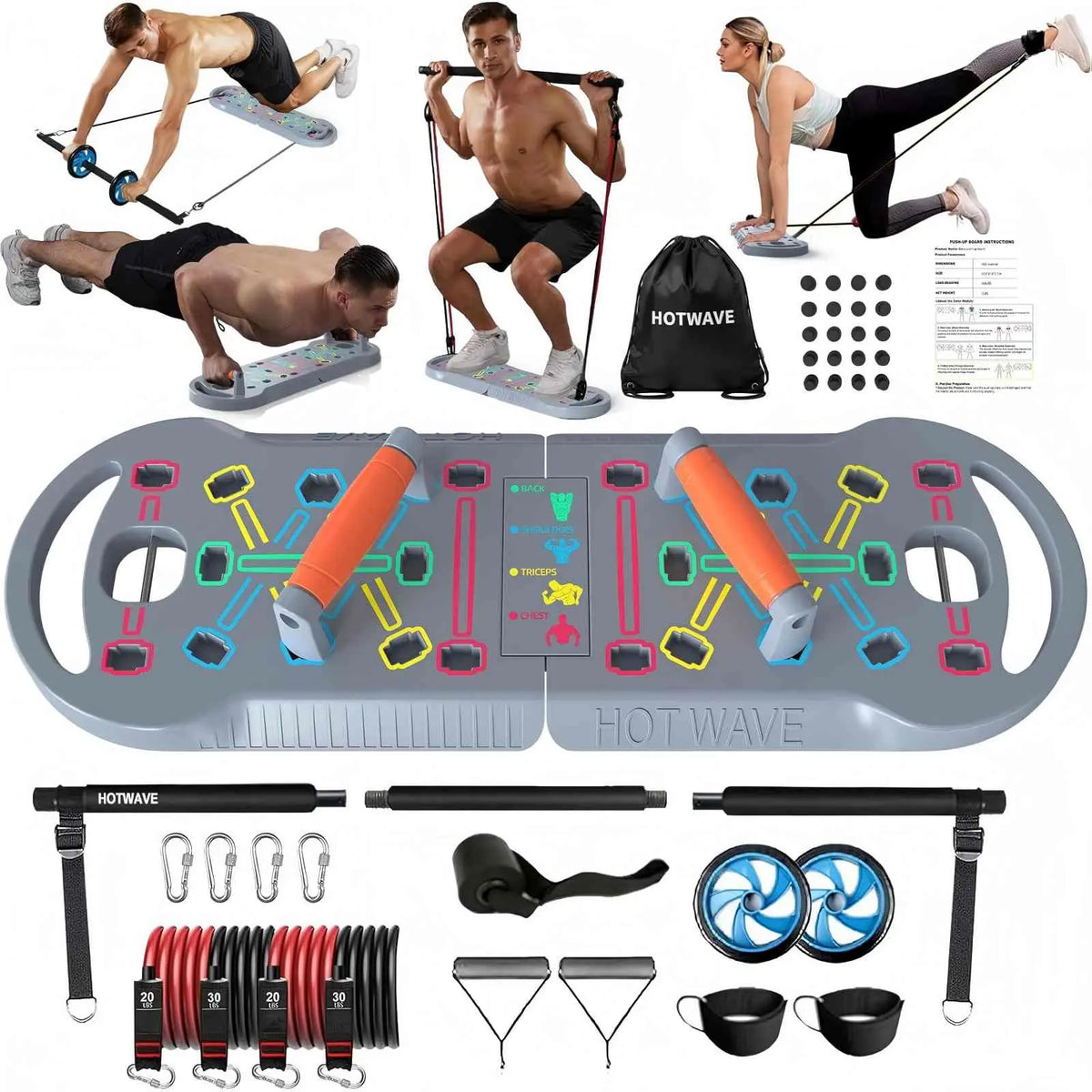 HOTWAVE Professional Push-Up Board for Strength Training - Versatile Home Workout Station with Non-Slip Handles for Chest, Shoulders, Back & Triceps