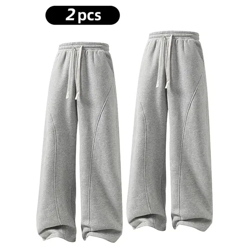 Men's Solid-Color Drawstring Pants with Curved Blade Design - Comfortable and Versatile Trousers for All Seasons and Everyday Layering in Beige.