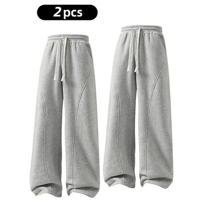 Men's Solid-Color Drawstring Pants with Curved Blade Design - Comfortable and Versatile Trousers for All Seasons and Everyday Layering in Beige.