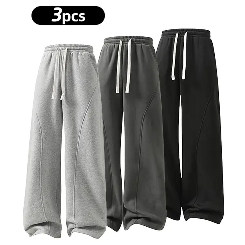 Men's Solid-Color Drawstring Pants with Curved Blade Design - Comfortable and Versatile Trousers for All Seasons and Everyday Layering in Beige.