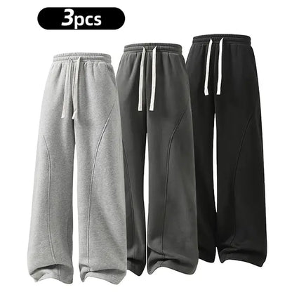 Men's Solid-Color Drawstring Pants with Curved Blade Design - Comfortable and Versatile Trousers for All Seasons and Everyday Layering in Beige.