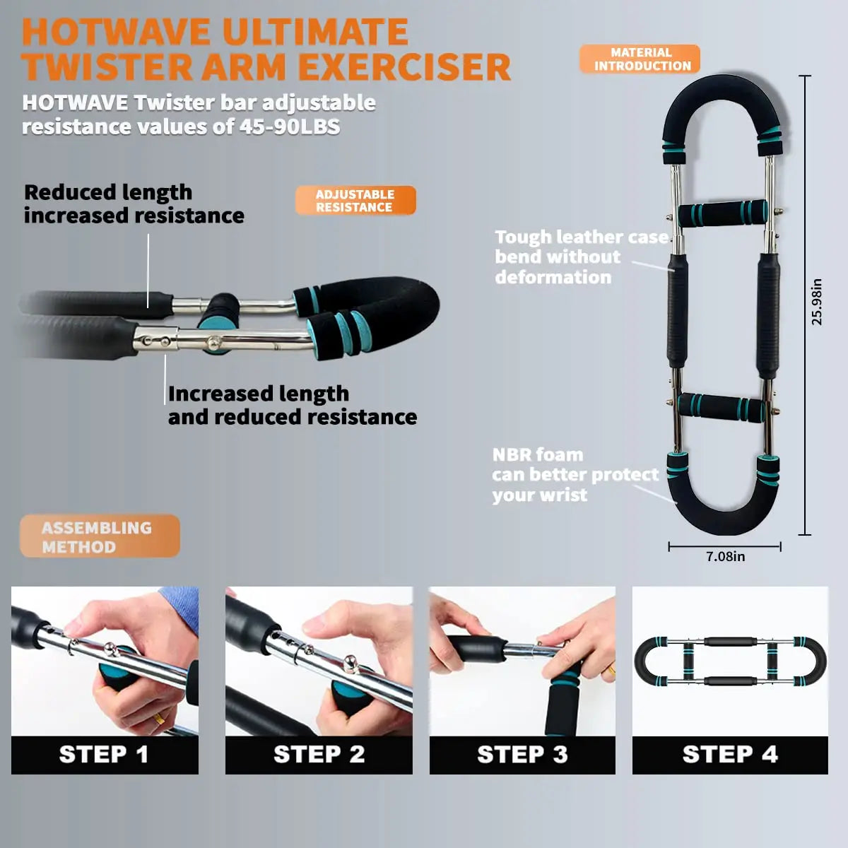 HOTWAVE Adjustable Arm and Chest Trainer for Upper Body Strength - Portable Spring Resistance Fitness Equipment
