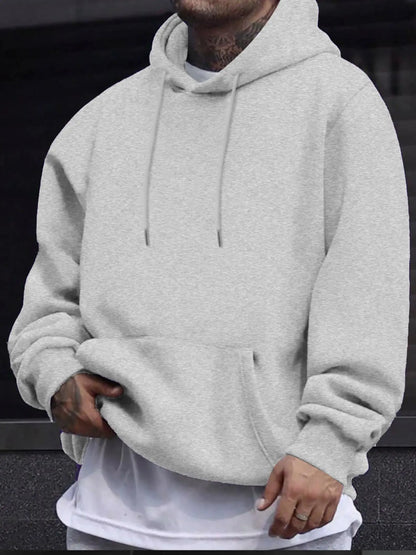 Men's Solid Pocket Drawstring French Hoodie - Regular Fit Casual Long Sleeve Sweatshirt for Fall and Winter Daily Wear