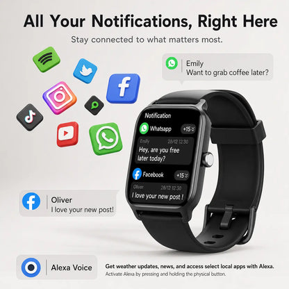 Premium Touch Screen Smart Watch for Men and Women with Message Notifications, Step Tracking, Alarm, Timer, Music Control, Comfortable Strap, Compatible with iOS and Android Smartphones - Ideal Back to School Gift