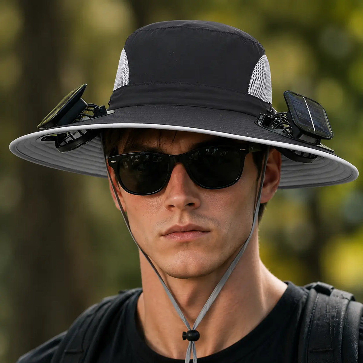 Solar-Powered Outdoor Cooling Hat with Integrated Fan — Water-Resistant Sun Protection Bucket Hat for Sporting Events | Dual-Power Rechargeable | Lightweight Unisex Design