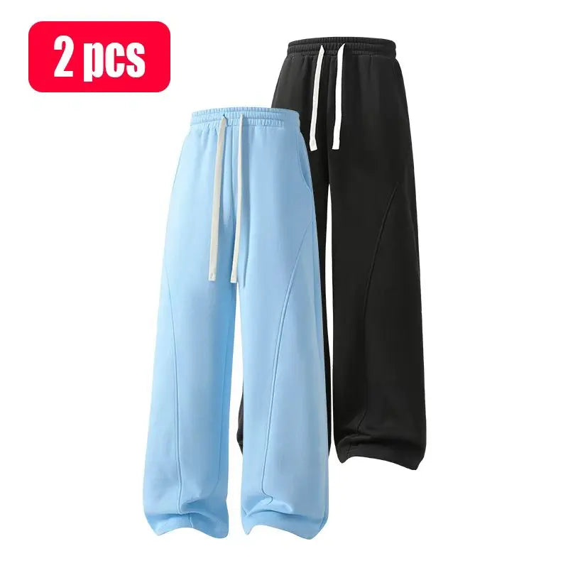 Men's Solid-Color Drawstring Pants with Curved Blade Design - Comfortable and Versatile Trousers for All Seasons and Everyday Layering in Beige.