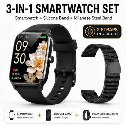 Premium Touch Screen Smart Watch for Men and Women with Message Notifications, Step Tracking, Alarm, Timer, Music Control, Comfortable Strap, Compatible with iOS and Android Smartphones - Ideal Back to School Gift