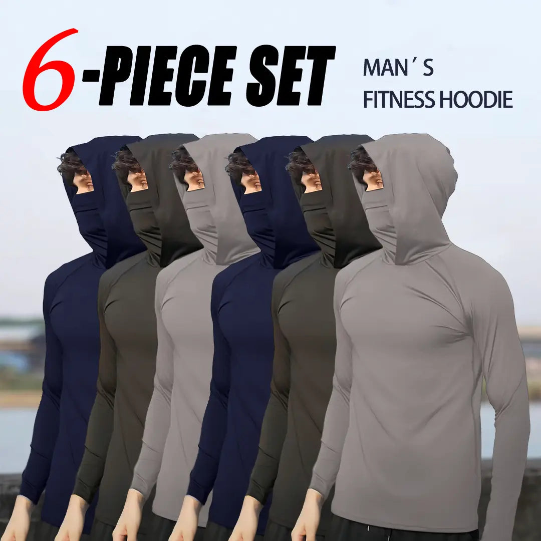 Men's 6-Piece Casual Hoodie Set - Slim Fit, Lightweight Long Sleeve Pullovers with UPF Sun Protection - Soft, Breathable, and Versatile Stylish Tops for Multiple Occasions - Machine Washable
