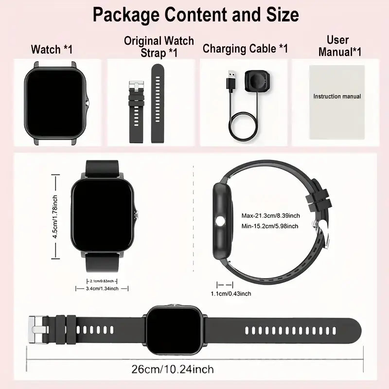 Smartwatch with Multi-Sport Mode and Wireless Communication, Available in Black and Pink