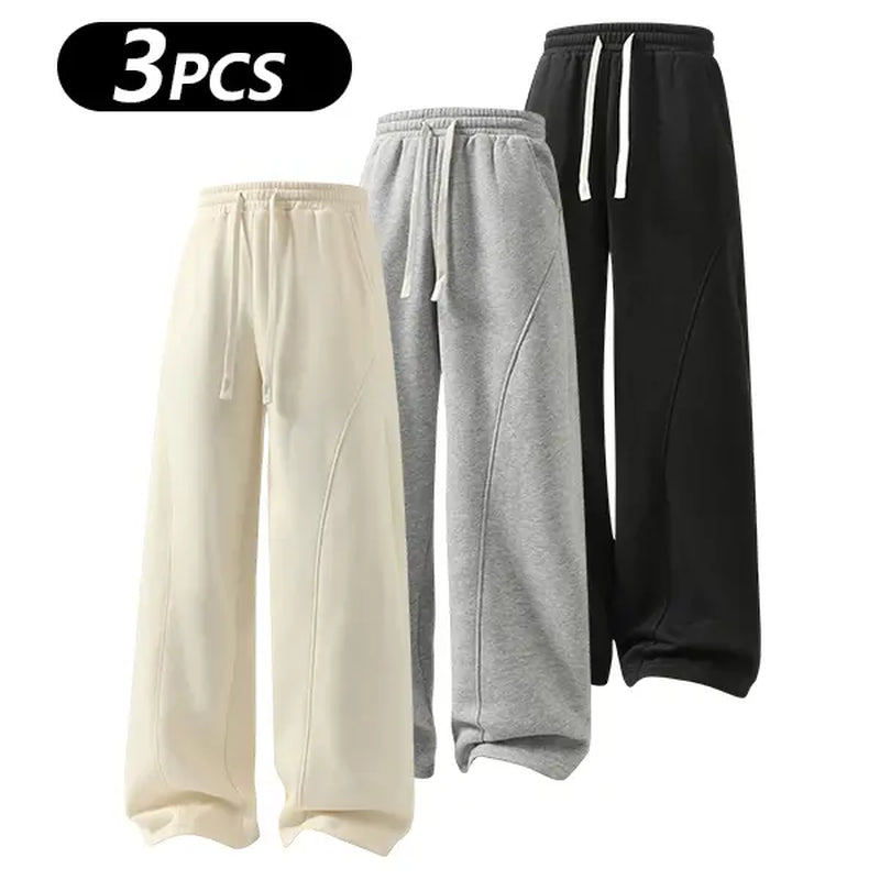 Men's Solid-Color Drawstring Pants with Curved Blade Design - Comfortable and Versatile Trousers for All Seasons and Everyday Layering in Beige.