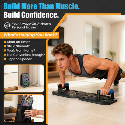 28-Hole Enhanced Push-Up Board Fitness Kit - Versatile Foldable Home Workout Equipment with Push-Up Bars and Resistance Bands for Comprehensive Upper Body Training, Ideal for Home, Gym, and Travel