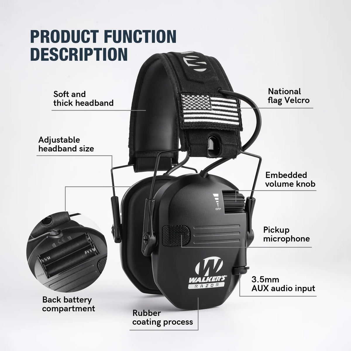W1-Y Tactical Noise Reduction Earmuffs with Adjustable Headband and Sound Pickup for Hearing Protection in Competitive Shooting, Hunting, and Work Environments