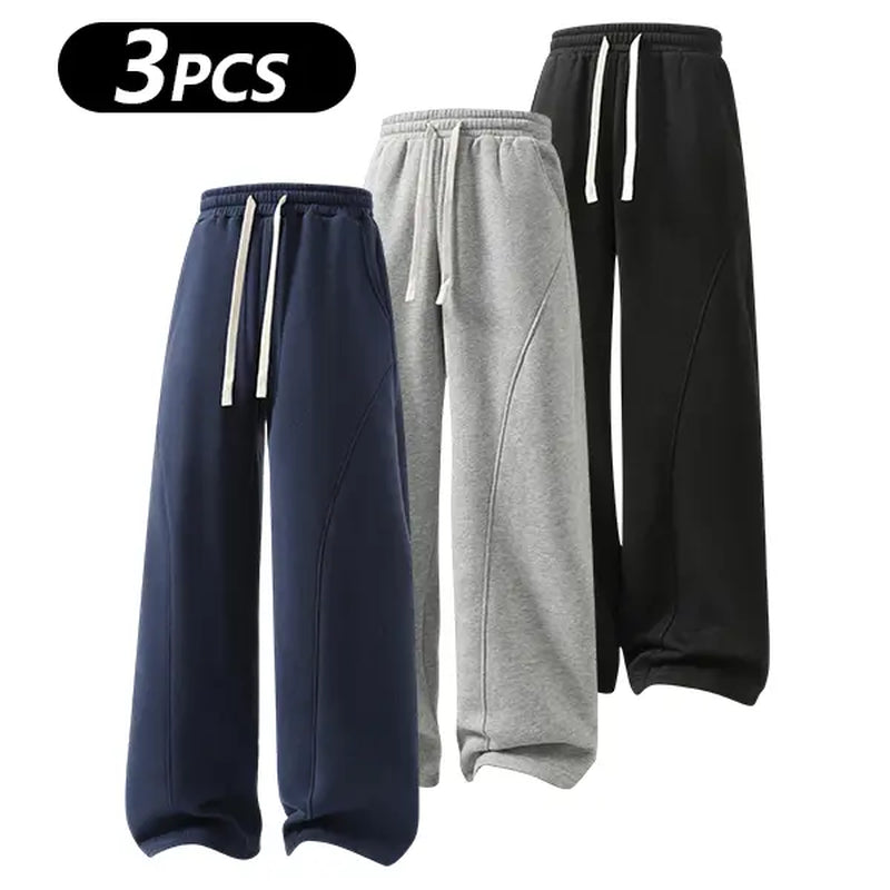 Men's Solid-Color Drawstring Pants with Curved Blade Design - Comfortable and Versatile Trousers for All Seasons and Everyday Layering in Beige.
