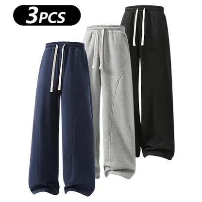 Men's Solid-Color Drawstring Pants with Curved Blade Design - Comfortable and Versatile Trousers for All Seasons and Everyday Layering in Beige.