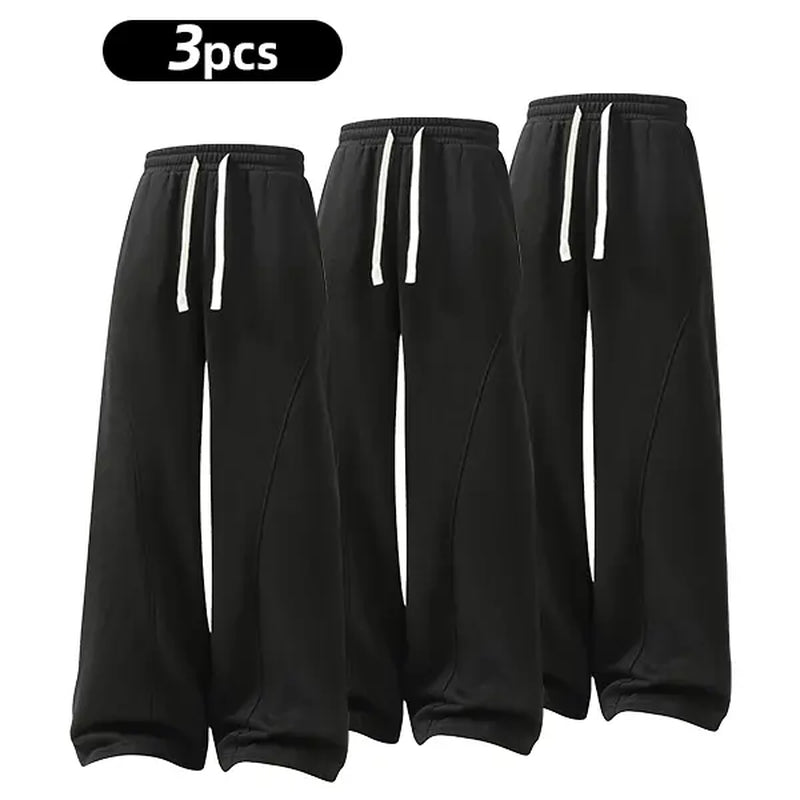 Men's Solid-Color Drawstring Pants with Curved Blade Design - Comfortable and Versatile Trousers for All Seasons and Everyday Layering in Beige.