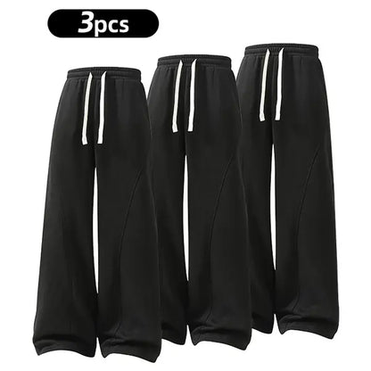 Men's Solid-Color Drawstring Pants with Curved Blade Design - Comfortable and Versatile Trousers for All Seasons and Everyday Layering in Beige.