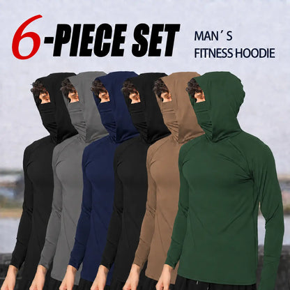 Men's 6-Piece Casual Hoodie Set - Slim Fit, Lightweight Long Sleeve Pullovers with UPF Sun Protection - Soft, Breathable, and Versatile Stylish Tops for Multiple Occasions - Machine Washable