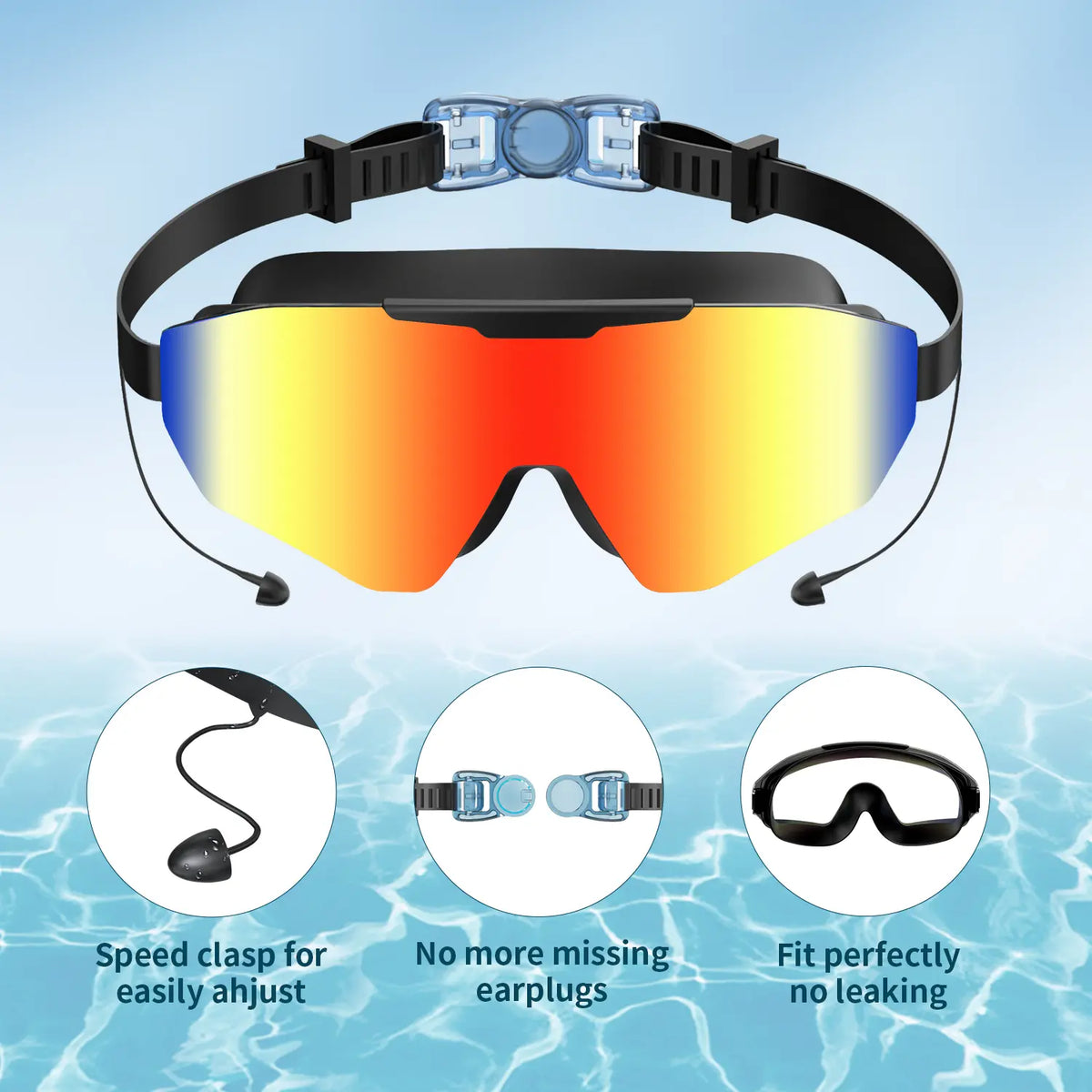 Outly Dual Swim Goggles Set with Adjustable Ear Plugs, Wide Silicone Frame for Adults and Children Ages 4-12, Anti-Fog UV Protection, 180° Leak-Proof Visibility for Pool Use