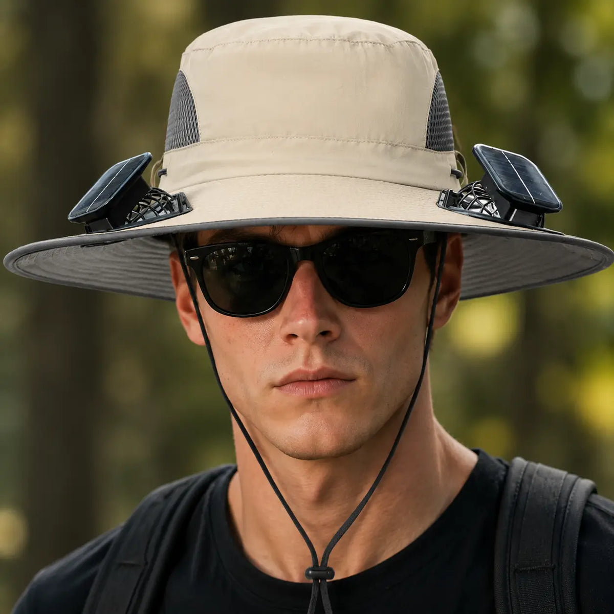 Solar-Powered Outdoor Cooling Hat with Integrated Fan — Water-Resistant Sun Protection Bucket Hat for Sporting Events | Dual-Power Rechargeable | Lightweight Unisex Design