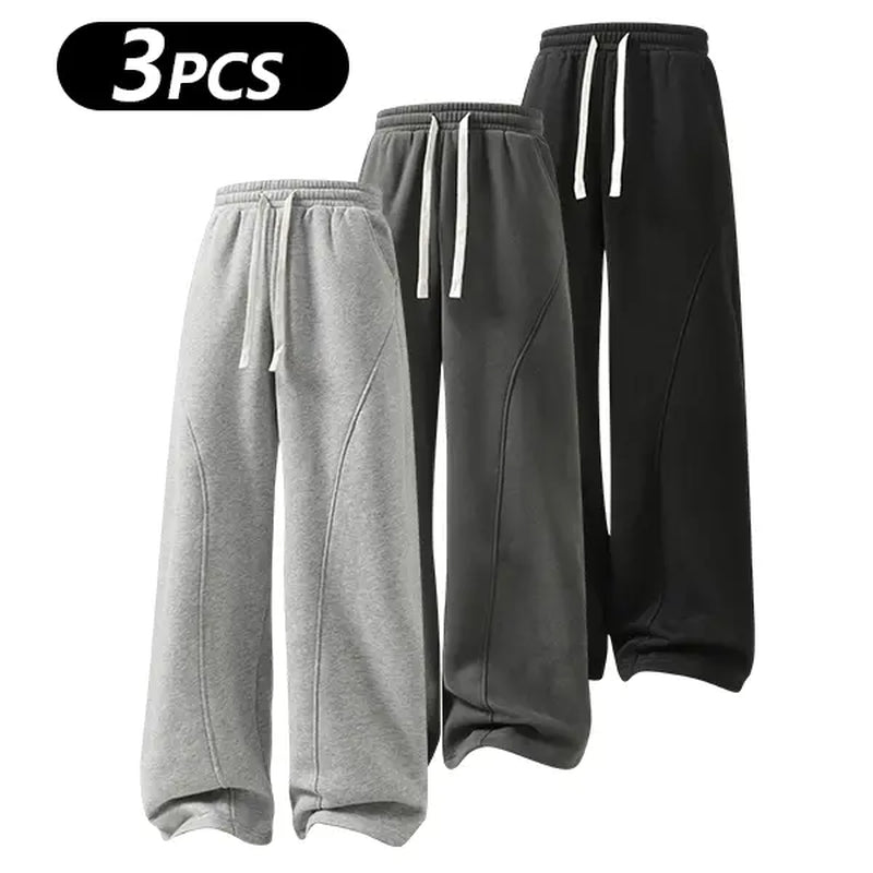 Men's Solid-Color Drawstring Pants with Curved Blade Design - Comfortable and Versatile Trousers for All Seasons and Everyday Layering in Beige.