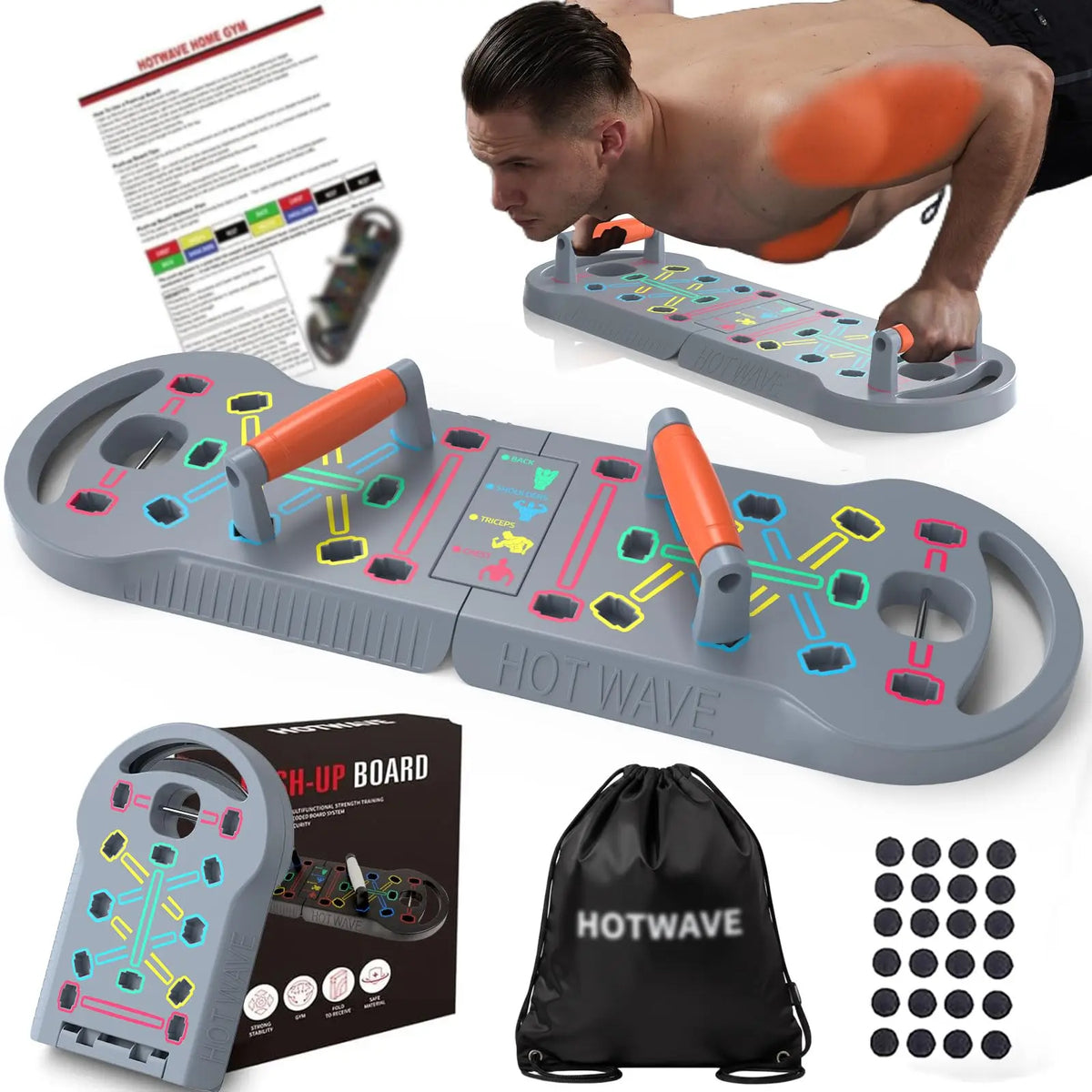 HOTWAVE Professional Push-Up Board for Strength Training - Versatile Home Workout Station with Non-Slip Handles for Chest, Shoulders, Back & Triceps
