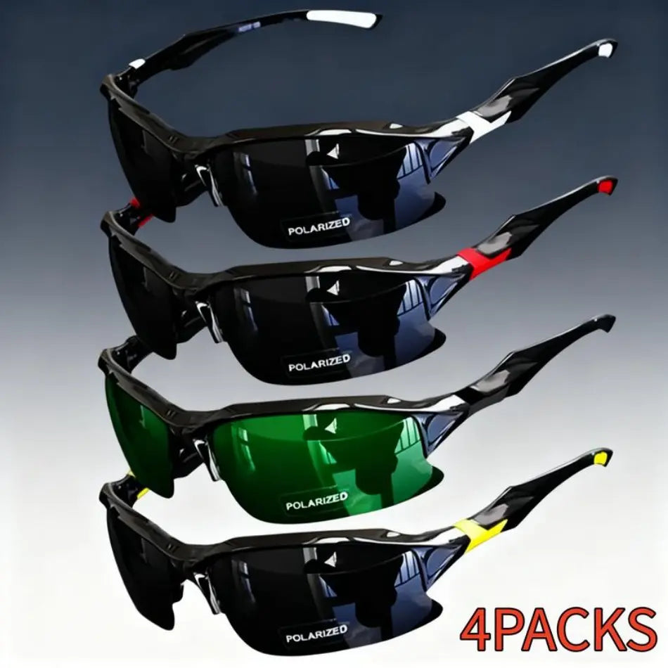 Men's Polarized Sports Sunglasses - 4-Pack with Secure Fit and UV Protection for Outdoor Activities like Golf and Driving