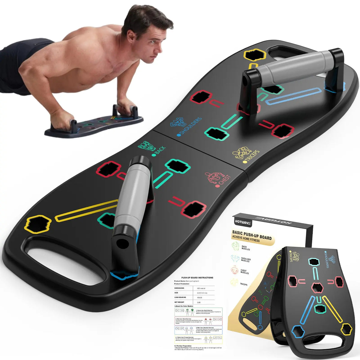 HOTWAVE Professional Push-Up Board for Strength Training - Versatile Home Workout Station with Non-Slip Handles for Chest, Shoulders, Back & Triceps