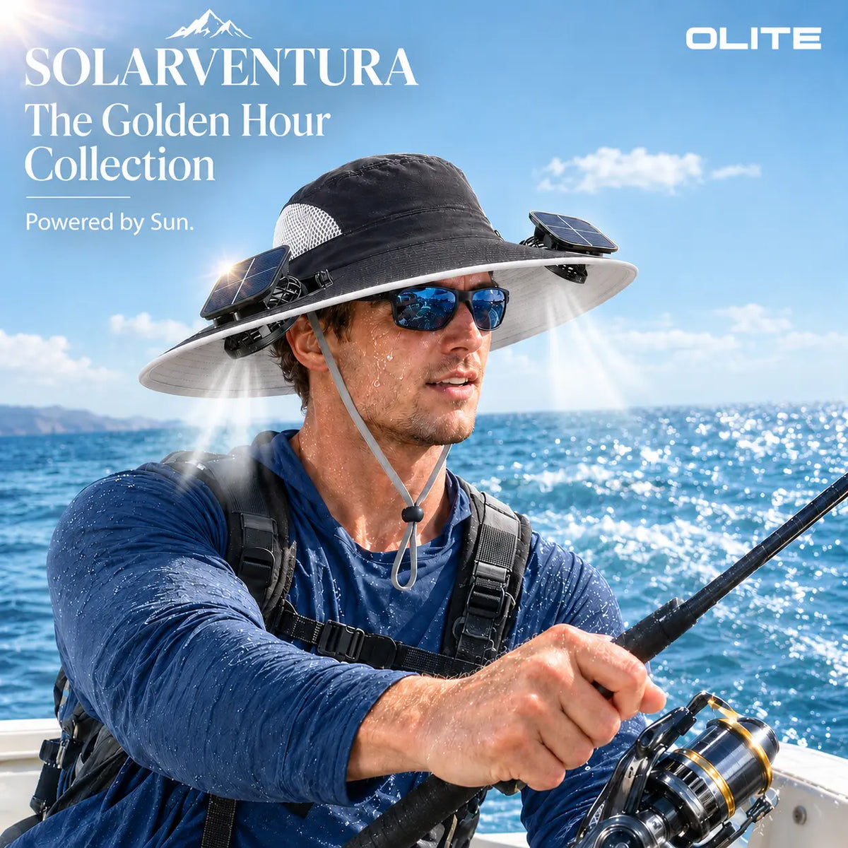 Solar-Powered Outdoor Cooling Hat with Integrated Fan — Water-Resistant Sun Protection Bucket Hat for Sporting Events | Dual-Power Rechargeable | Lightweight Unisex Design