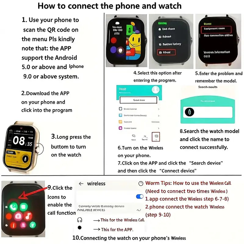 Smartwatch with Multi-Sport Mode and Wireless Communication, Available in Black and Pink