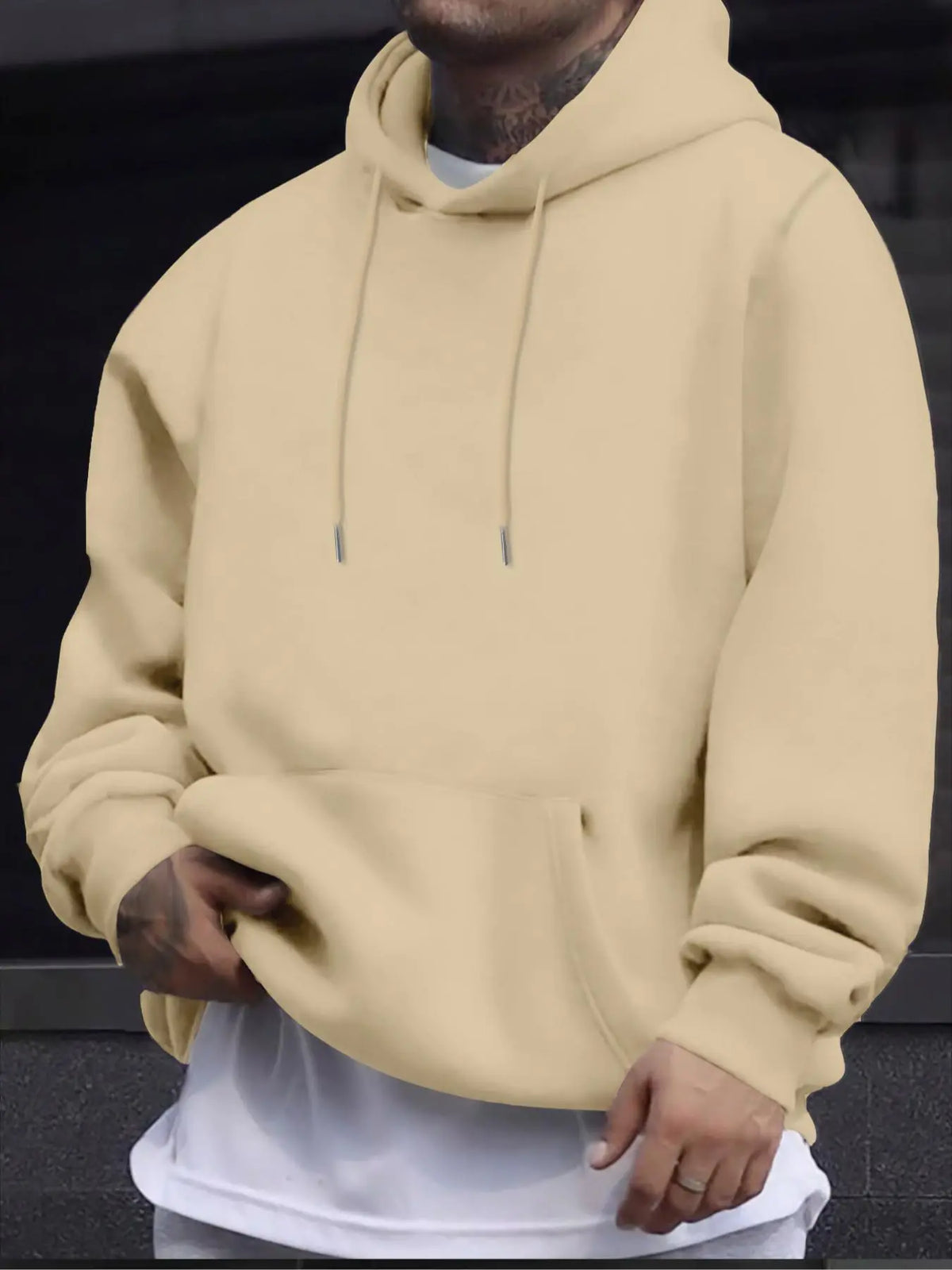 Men's Solid Pocket Drawstring French Hoodie - Regular Fit Casual Long Sleeve Sweatshirt for Fall and Winter Daily Wear
