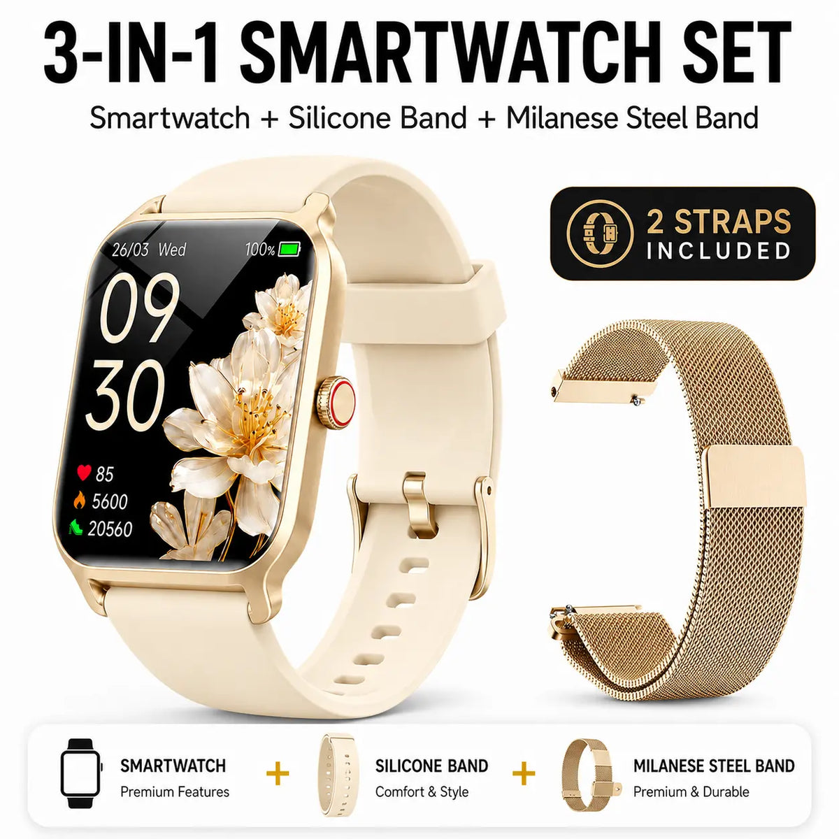 Premium Touch Screen Smart Watch for Men and Women with Message Notifications, Step Tracking, Alarm, Timer, Music Control, Comfortable Strap, Compatible with iOS and Android Smartphones - Ideal Back to School Gift