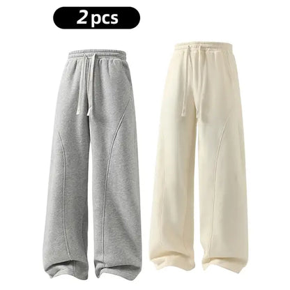 Men's Solid-Color Drawstring Pants with Curved Blade Design - Comfortable and Versatile Trousers for All Seasons and Everyday Layering in Beige.