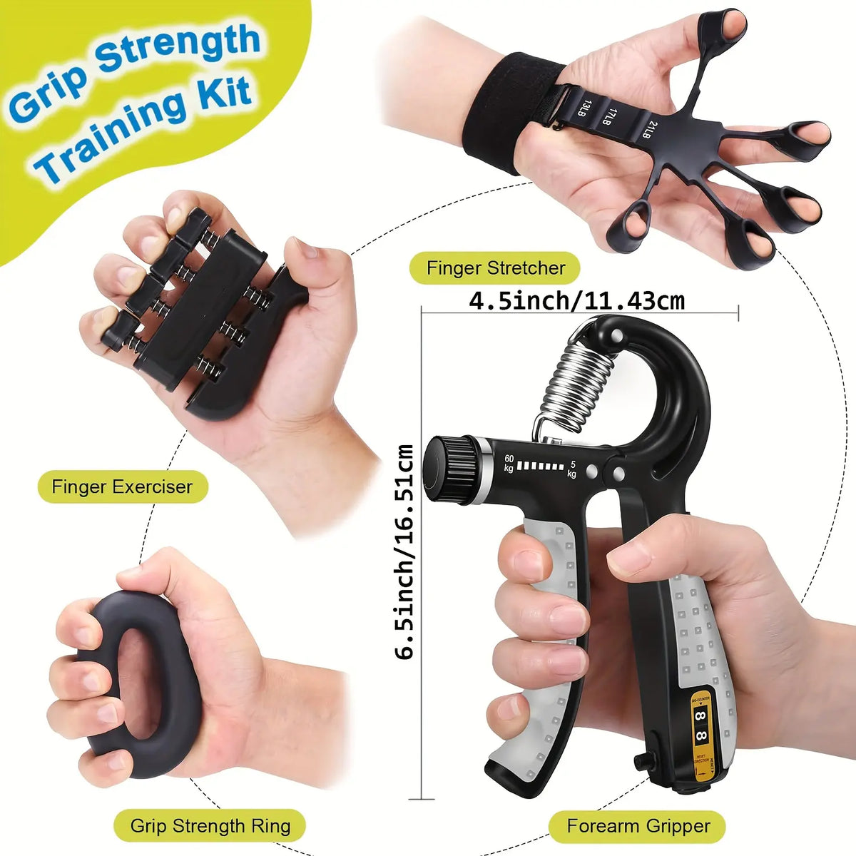 Unisex Adjustable Resistance Variable Wave Shape Rubber Pro Grip Trainer Set - 4-Pack (10-130 Lbs) for Strength Training, Forearm Development, and Carpal Tunnel Relief