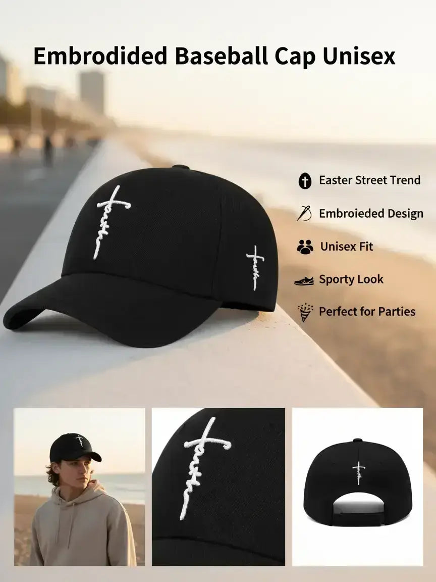 Easter Street Trend Embroidered Baseball Cap - Adjustable Casual Hat for Summer Outdoor Activities and Coastal Gatherings, Unisex Design for Daily Wear and Sports