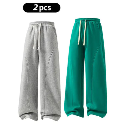 Men's Solid-Color Drawstring Pants with Curved Blade Design - Comfortable and Versatile Trousers for All Seasons and Everyday Layering in Beige.