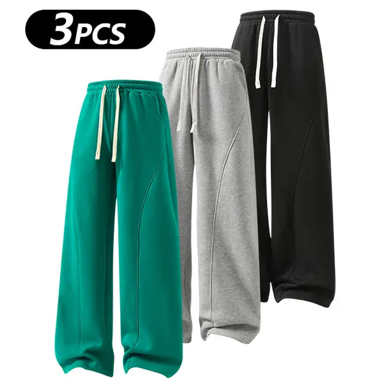 Men's Solid-Color Drawstring Pants with Curved Blade Design - Comfortable and Versatile Trousers for All Seasons and Everyday Layering in Beige.