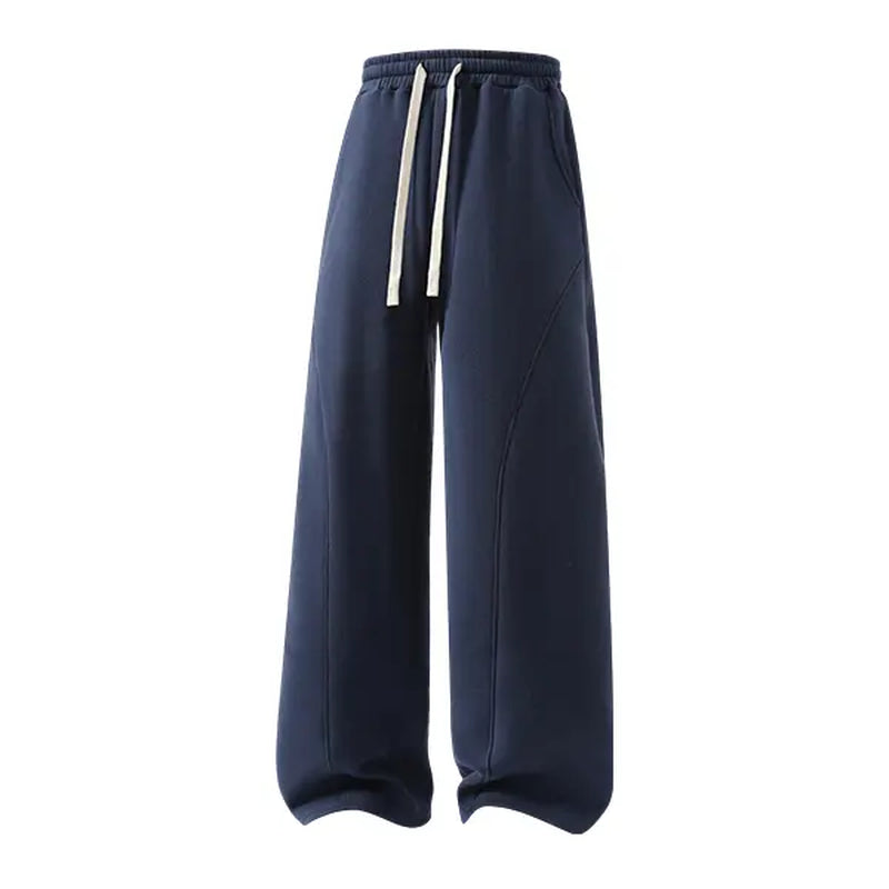 Men's Solid-Color Drawstring Pants with Curved Blade Design - Comfortable and Versatile Trousers for All Seasons and Everyday Layering in Beige.