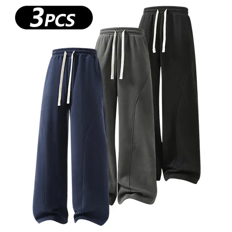 Men's Solid-Color Drawstring Pants with Curved Blade Design - Comfortable and Versatile Trousers for All Seasons and Everyday Layering in Beige.
