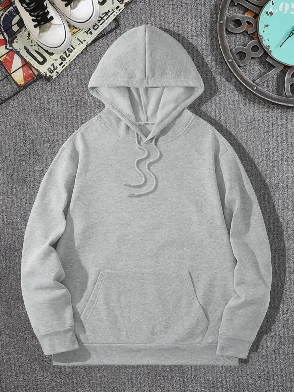 Men's Solid Pocket Drawstring French Hoodie - Regular Fit Casual Long Sleeve Sweatshirt for Fall and Winter Daily Wear
