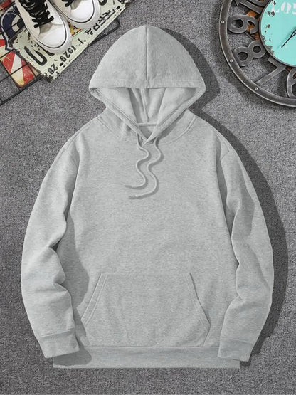 Men's Solid Pocket Drawstring French Hoodie - Regular Fit Casual Long Sleeve Sweatshirt for Fall and Winter Daily Wear