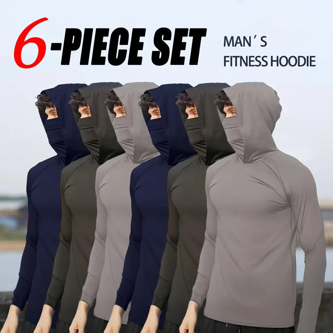 Men's 6-Piece Casual Hoodie Set - Slim Fit, Lightweight Long Sleeve Pullovers with UPF Sun Protection - Soft, Breathable, and Versatile Stylish Tops for Multiple Occasions - Machine Washable