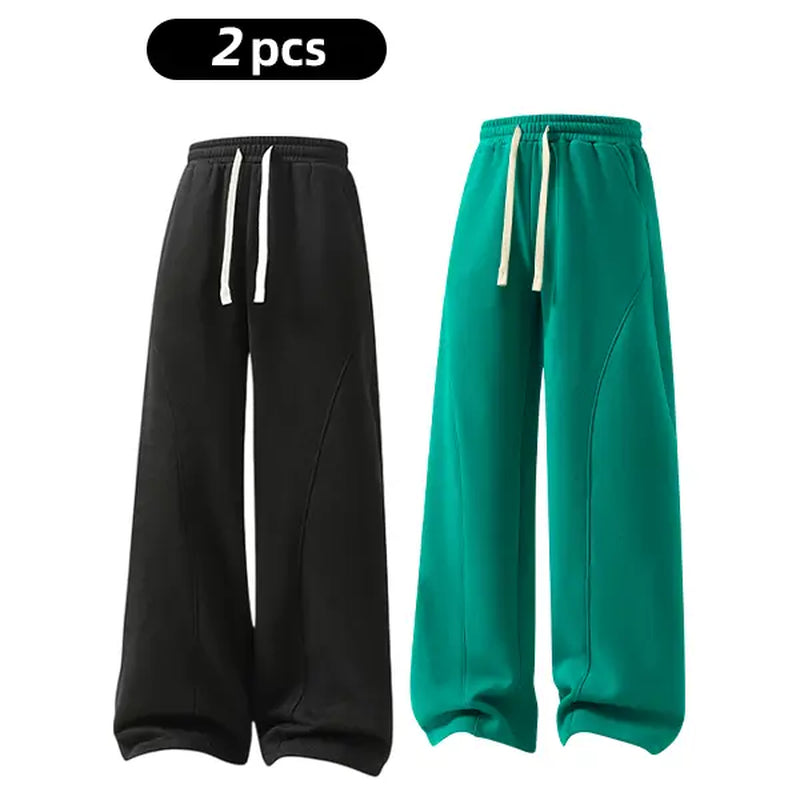 Men's Solid-Color Drawstring Pants with Curved Blade Design - Comfortable and Versatile Trousers for All Seasons and Everyday Layering in Beige.