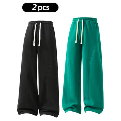 Men's Solid-Color Drawstring Pants with Curved Blade Design - Comfortable and Versatile Trousers for All Seasons and Everyday Layering in Beige.