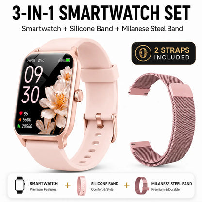 Premium Touch Screen Smart Watch for Men and Women with Message Notifications, Step Tracking, Alarm, Timer, Music Control, Comfortable Strap, Compatible with iOS and Android Smartphones - Ideal Back to School Gift