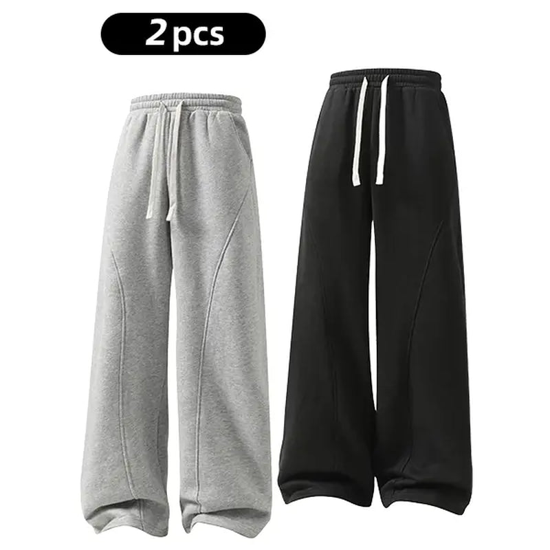 Men's Solid-Color Drawstring Pants with Curved Blade Design - Comfortable and Versatile Trousers for All Seasons and Everyday Layering in Beige.