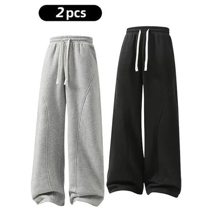 Men's Solid-Color Drawstring Pants with Curved Blade Design - Comfortable and Versatile Trousers for All Seasons and Everyday Layering in Beige.
