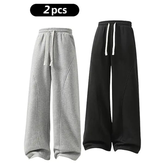 Men's Solid-Color Drawstring Pants with Curved Blade Design - Comfortable and Versatile Trousers for All Seasons and Everyday Layering in Beige.