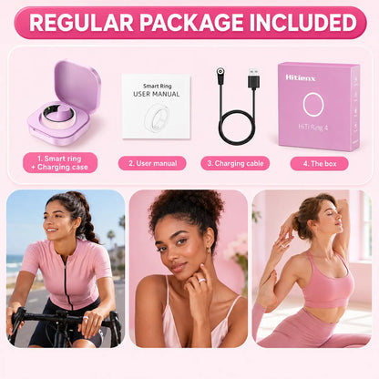 Hitienx Women's Pink Ceramic Smart Ring - Fitness & Sleep Tracker with Heart Rate Monitor, Stress Management, Cycle Tracking, IP68 Waterproof, 3-5 Day Battery Life, Compatible with iOS & Android, Includes Charging Case
