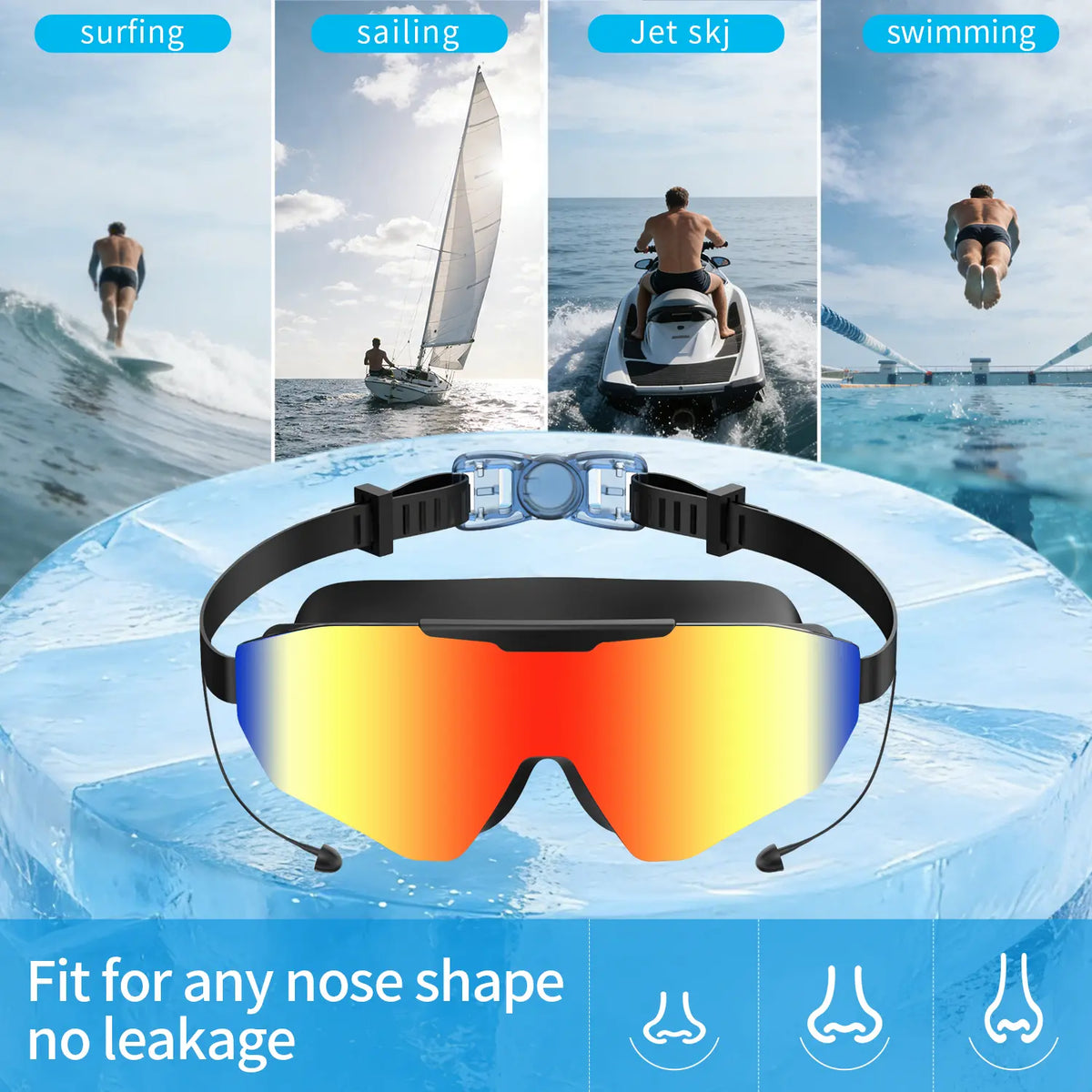 Outly Dual Swim Goggles Set with Adjustable Ear Plugs, Wide Silicone Frame for Adults and Children Ages 4-12, Anti-Fog UV Protection, 180° Leak-Proof Visibility for Pool Use