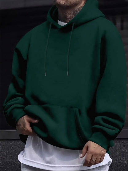 Men's Solid Pocket Drawstring French Hoodie - Regular Fit Casual Long Sleeve Sweatshirt for Fall and Winter Daily Wear